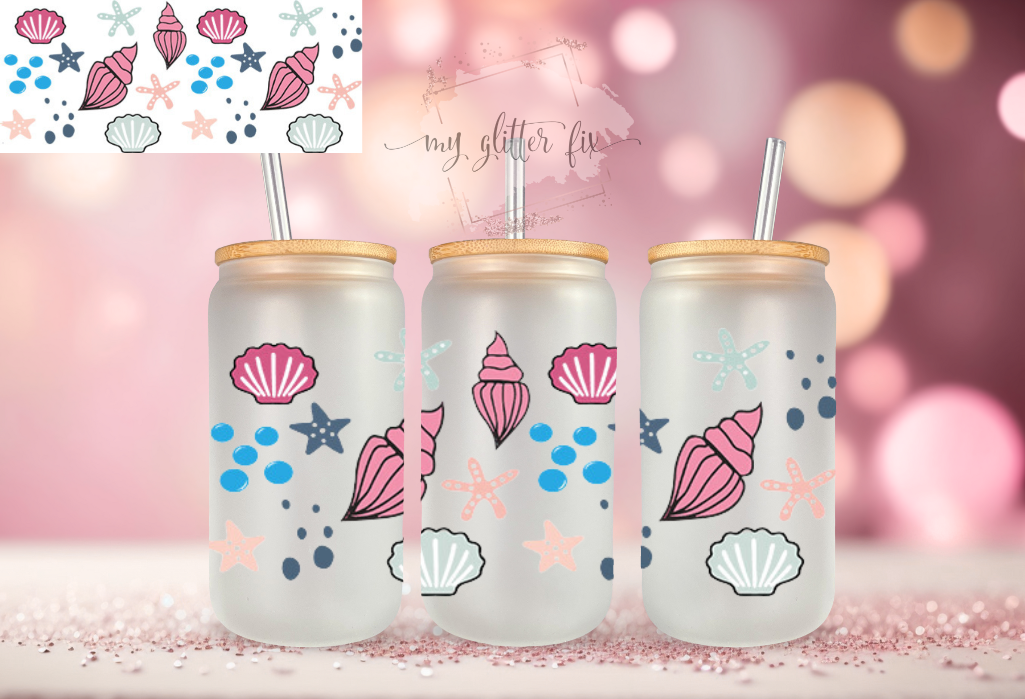 Pink Sea Shells - 16oz Cup Wrap